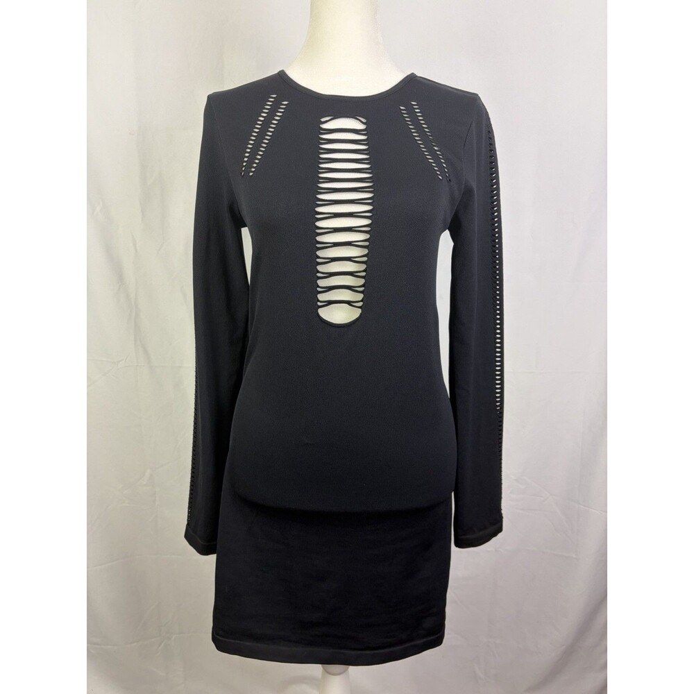 Garage Bodycon Dress Lasercut Sz Large Black Stretch Cutout Party EUC
